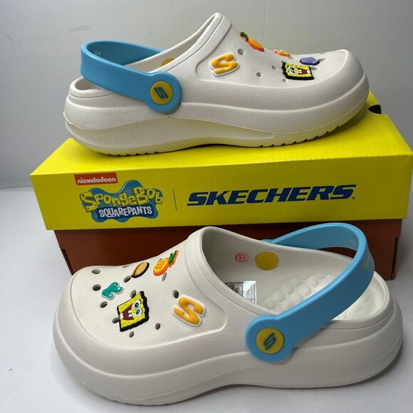Skechers Foamies Shoes Womens 5 White SpongeBob SquarePants Clogs Lightweight - Picture 8 of 10